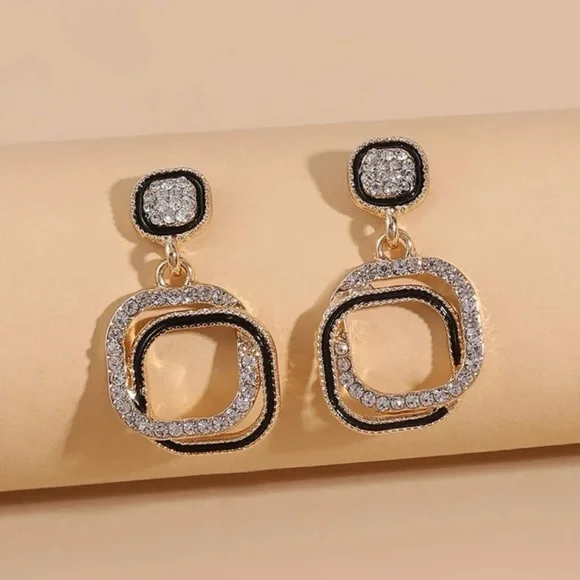 Rhinestone Decor Geometric Earrings - Picture 1 of 3